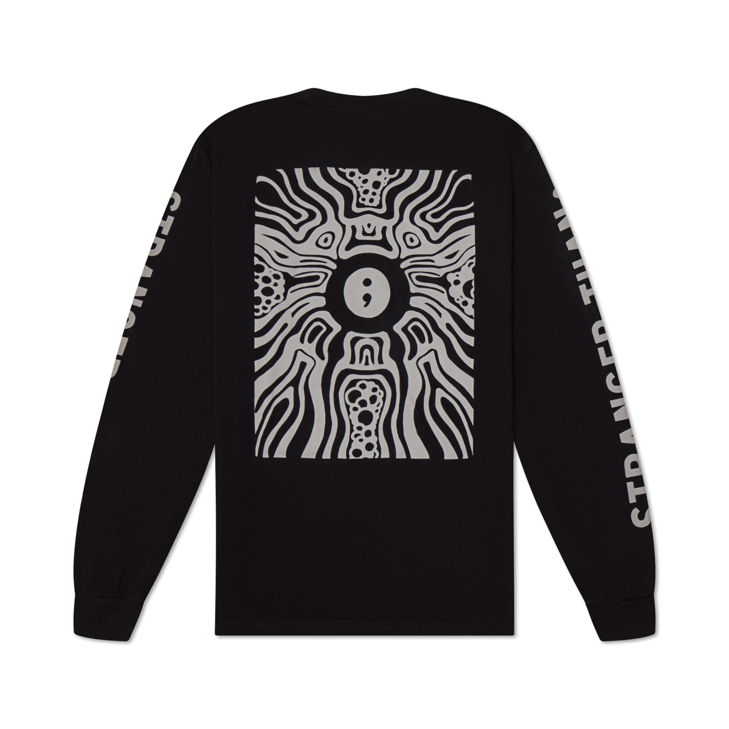 Stranger Than events clothing brand long sleeve tee-shirt print design logo sleeve black back