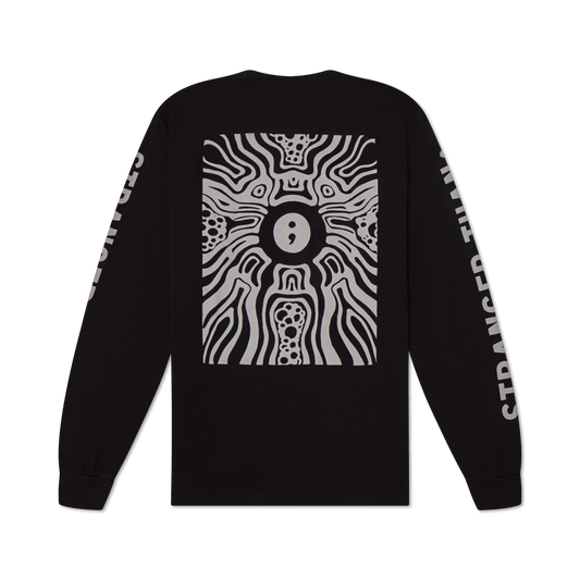 Stranger Than events clothing brand long sleeve tee-shirt print design logo sleeve black back