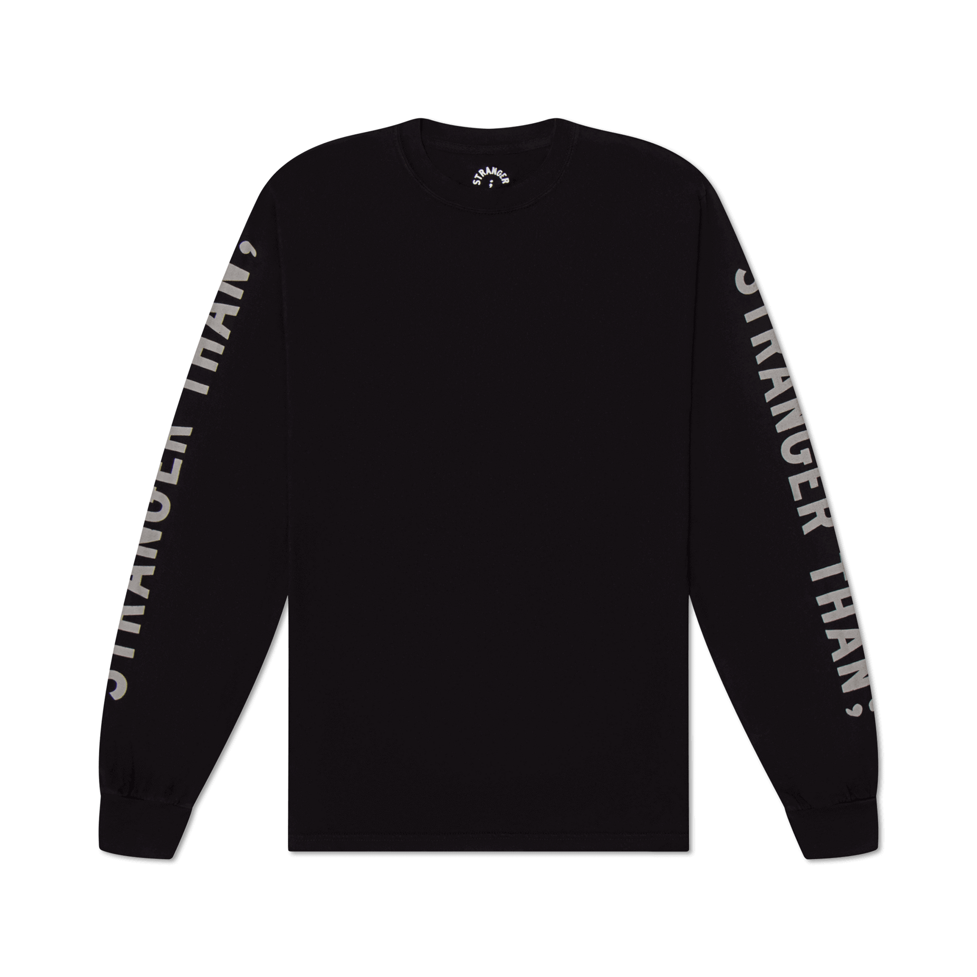 Stranger Than events clothing brand long sleeve tee-shirt print design logo sleeve black front