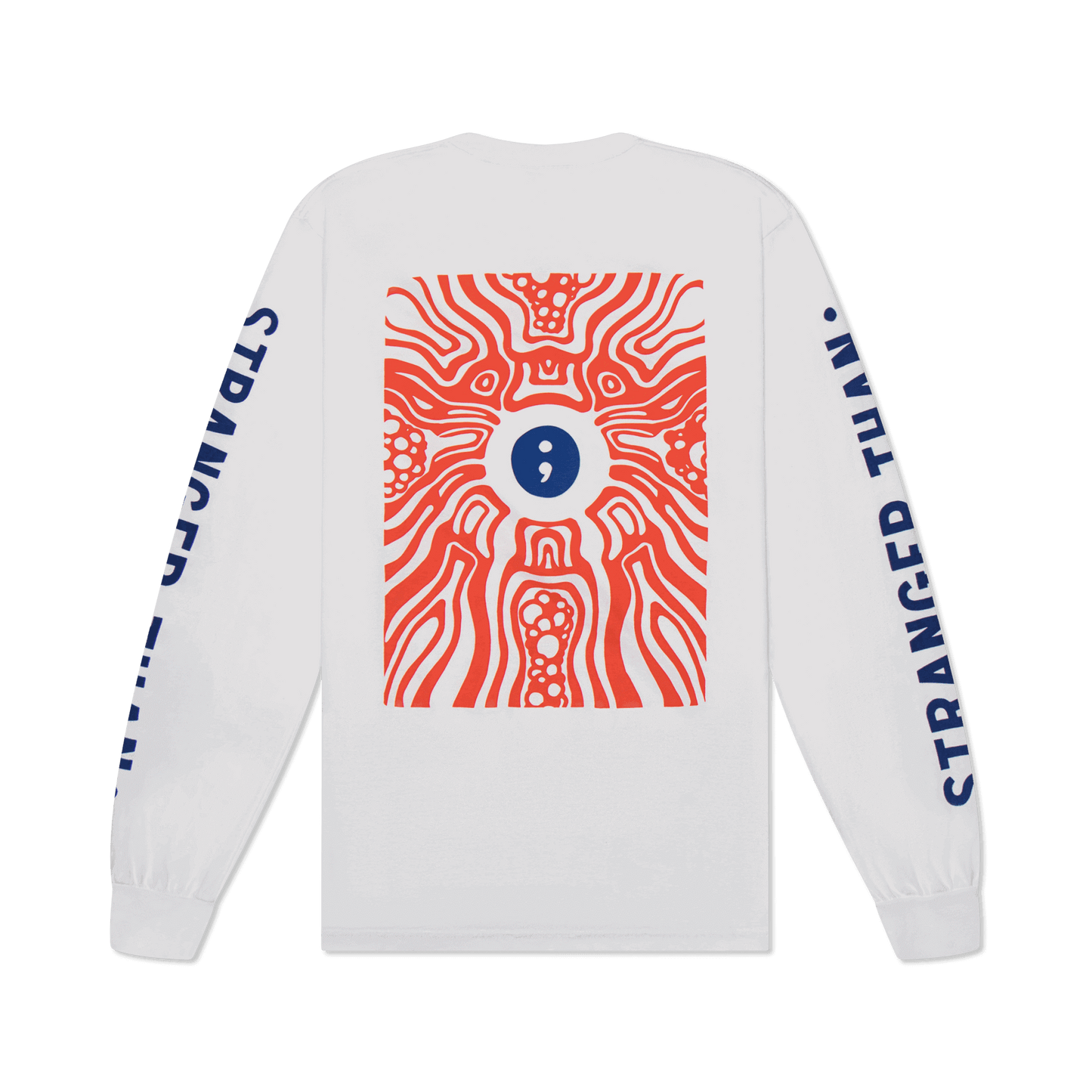 Stranger Than events clothing brand long sleeve tee-shirt print design logo sleeve white back