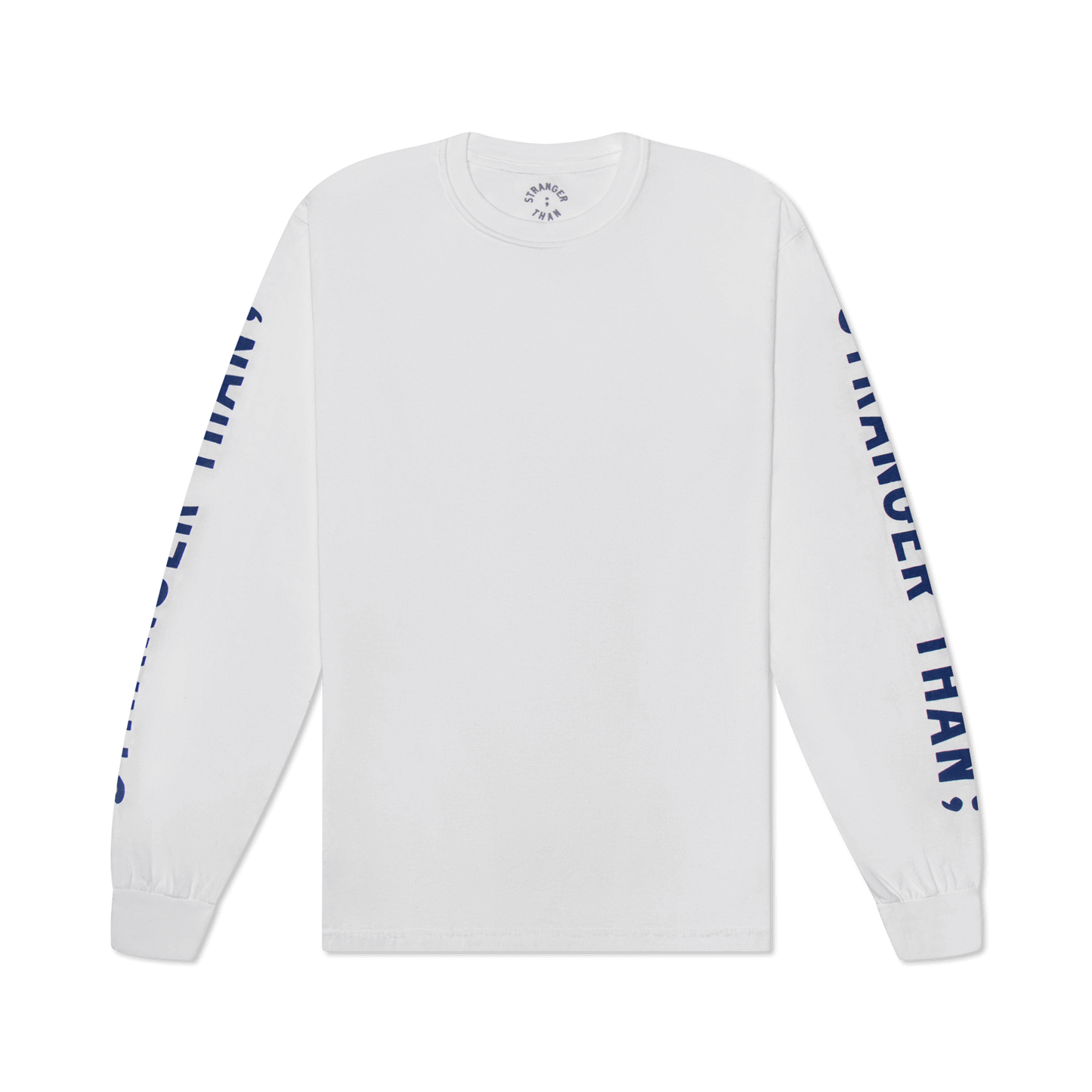 Stranger Than events clothing brand long sleeve tee-shirt print design logo sleeve white front