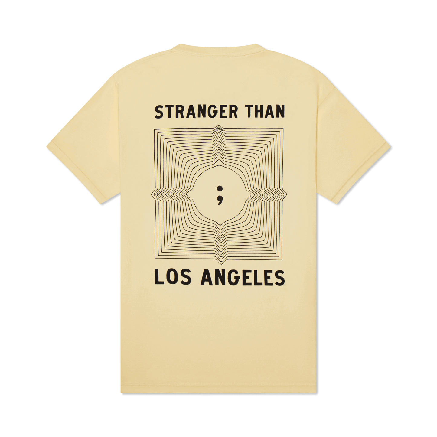 Stranger Than events clothing brand tee-shirt pastel yellow print design back