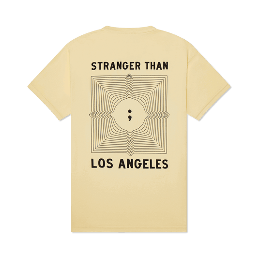 Stranger Than events clothing brand tee-shirt pastel yellow print design back