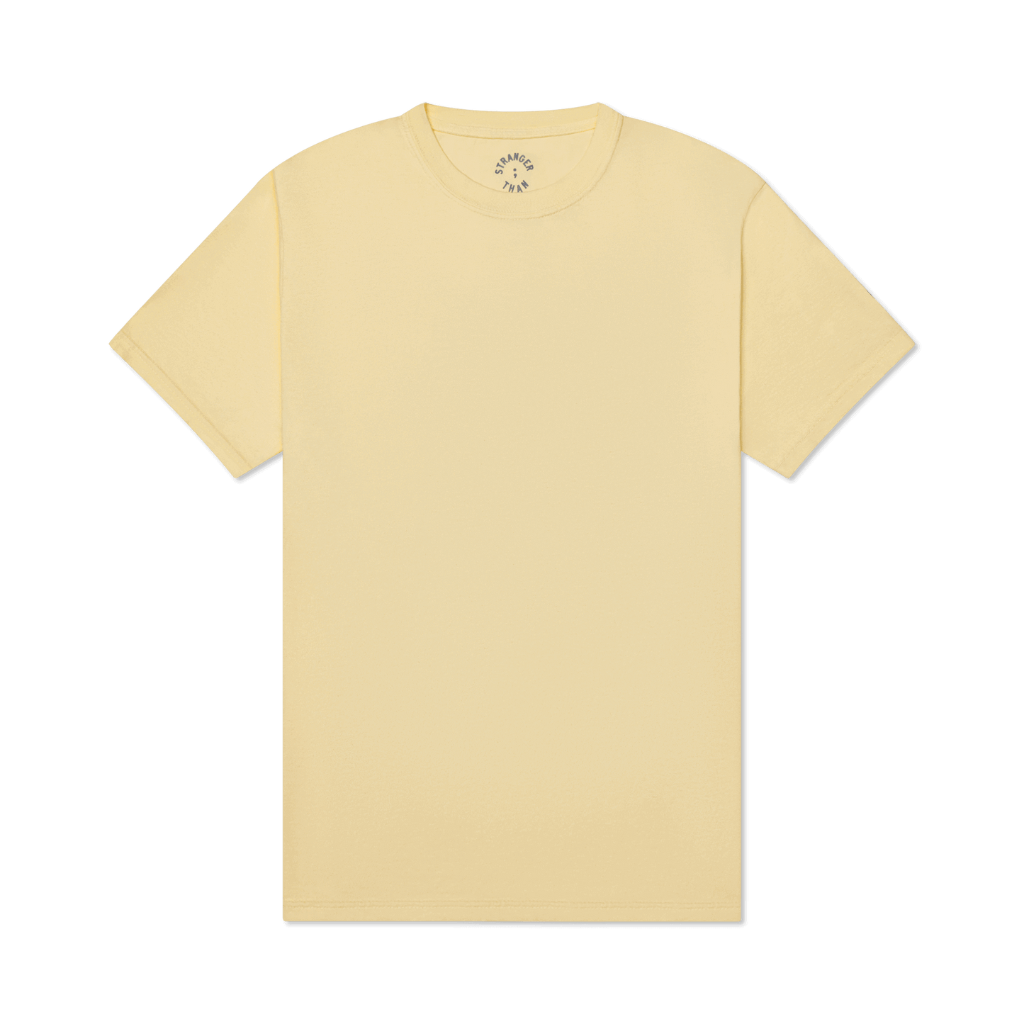 Stranger Than events clothing brand tee-shirt pastel yellow print design front