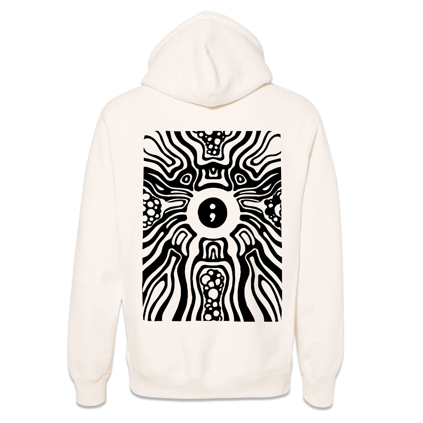 Stranger Than events clothing brand hoodie cream design print back